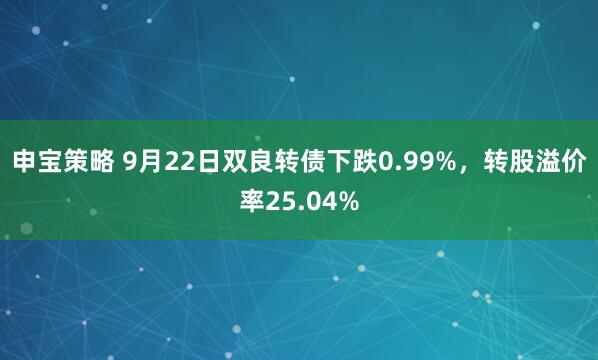 申宝策略 9月22日双良转债下跌0.99%,转股溢价率25.04%